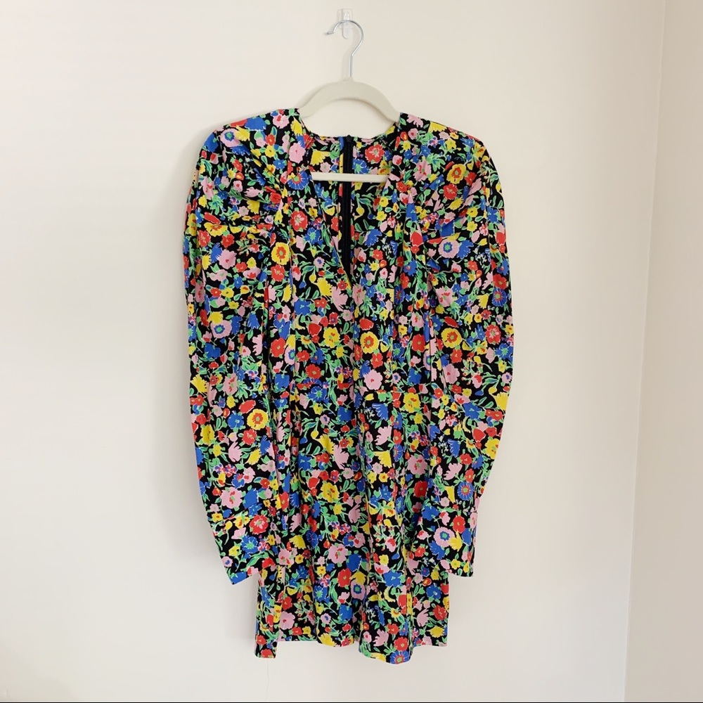 NWT Zara Floral Multicolor Long Puff Sleeve Mini Dress | Women's Size Medium
